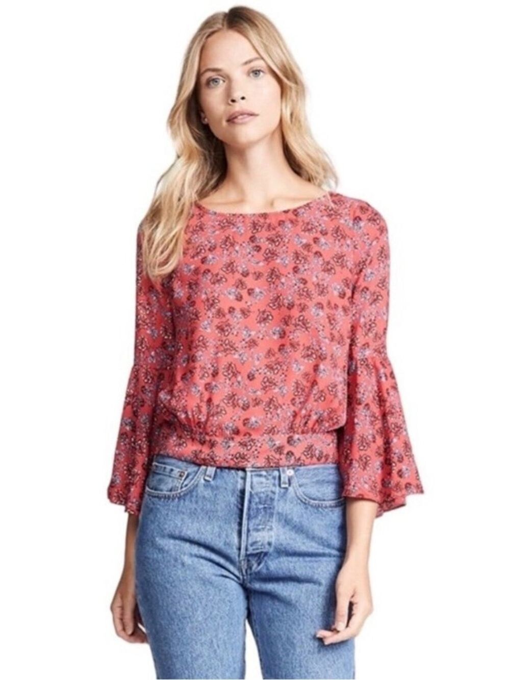 New Jack by BB Dakota Floral Bell Sleeve Top SZ M